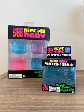 Nee Doh Nice Ice Baby 4 pack & Glitter & Glow Cubes - Blue, Purple, Pink